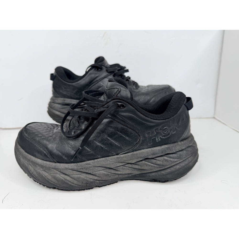 Hoka Bondi SR Black Leather Slip Resistant Shoes Mens 9 Wide 2E Work - Picture 1 of 12